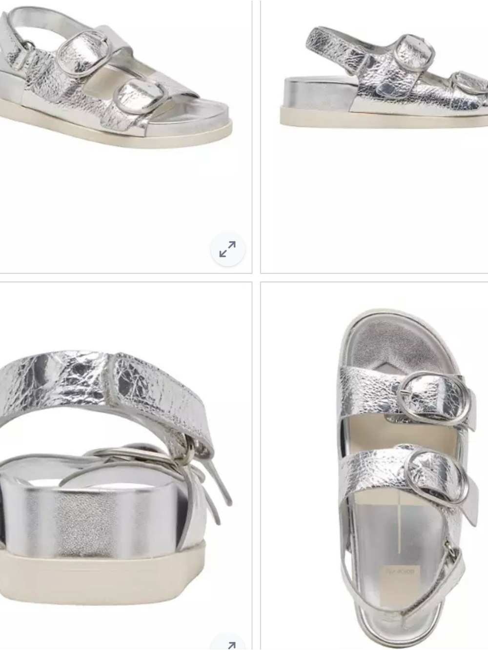 Dolce Vita Silver Slide Sandals with Buckle Detail
